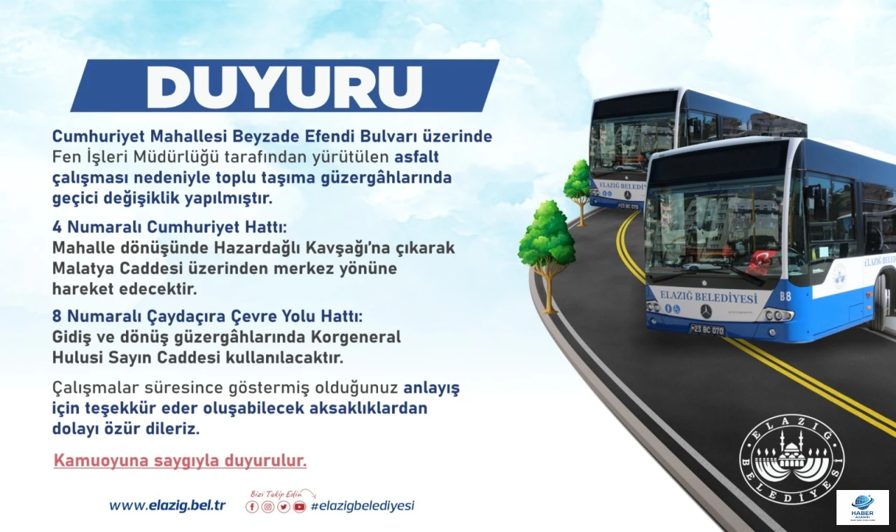 Yol yenileme çalışmaları toplu taşıma güzergahlarını geçici olarak değiştirdi