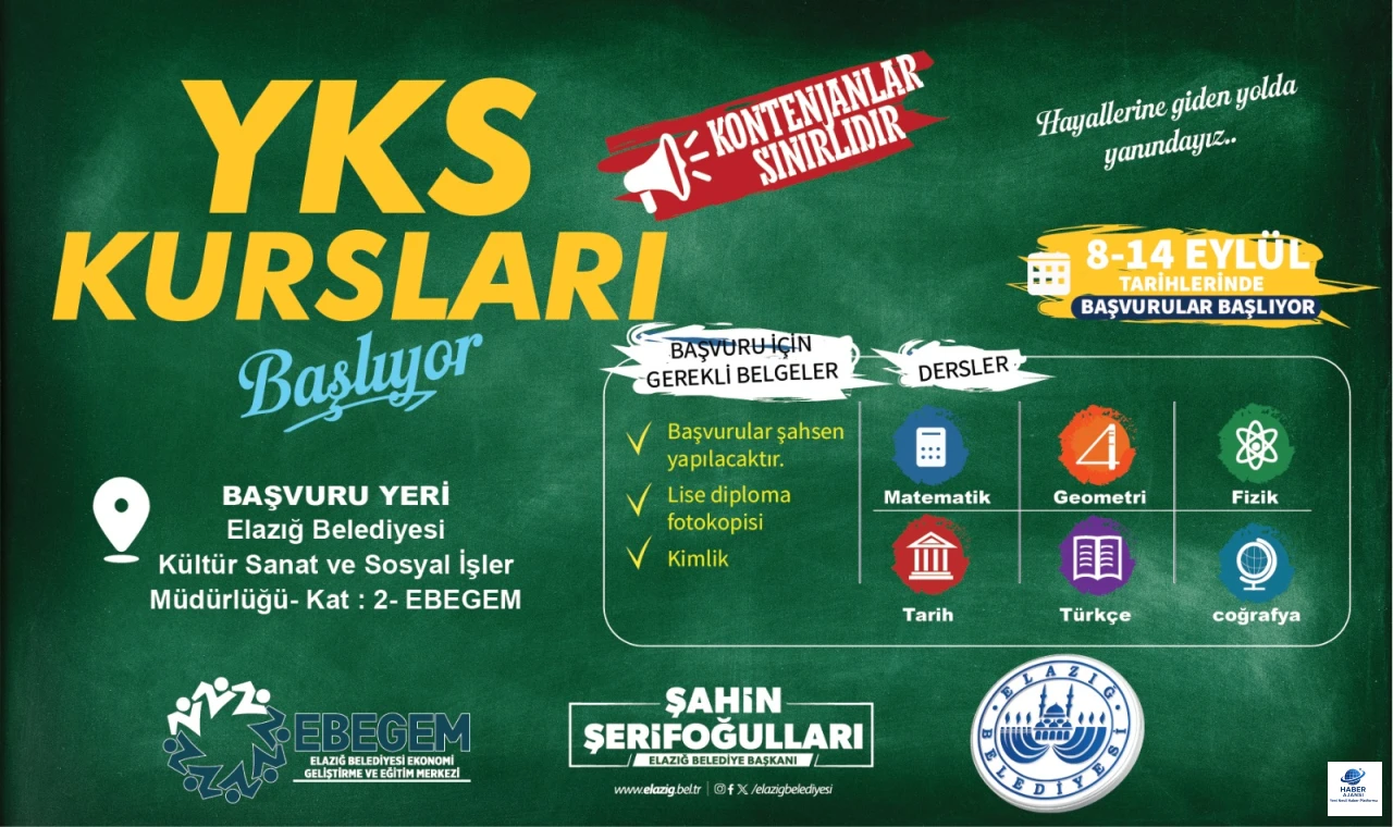 Elazığ Belediyesi’den  YKS'ye Hazırlanan Gençlere   Ücretsiz Kurs : Başvurular Başladı!