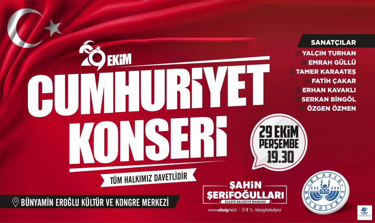 Elazığ Belediyesinden 29 Ekim'e özel konser programı